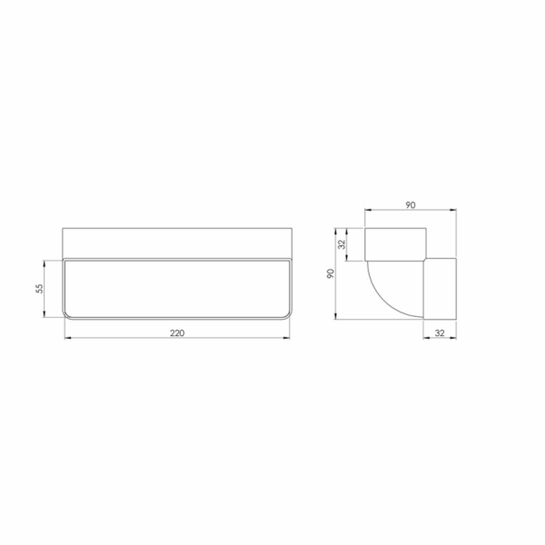 Větrací koleno EUROPLAST KLV25-90, 220 x 55 mm, 90°