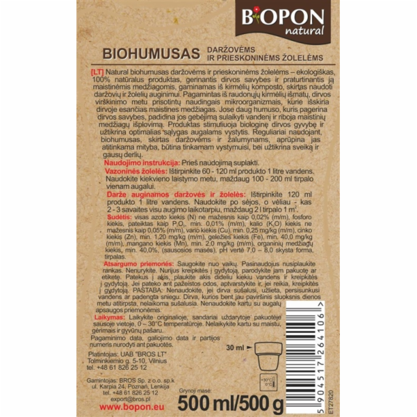 Biohumus na zeleninu Biopon 1588, 0,5l