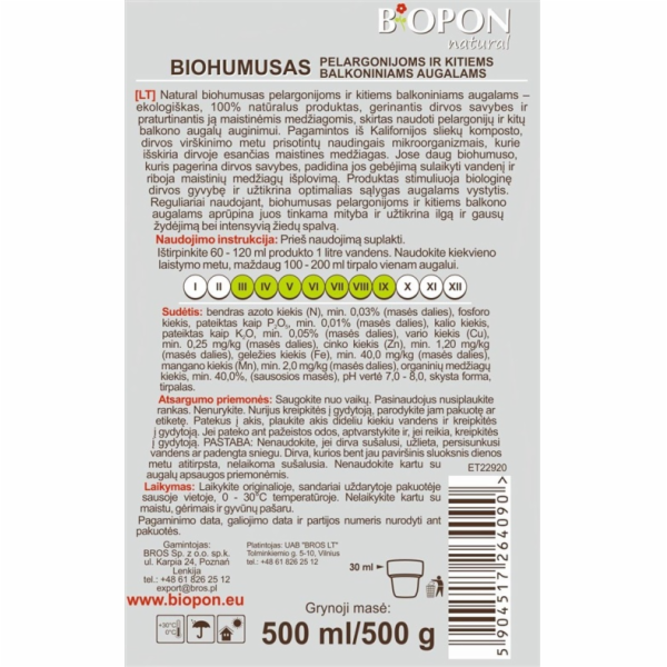 Biohumus na muškáty Biopon 1586, 0,5l