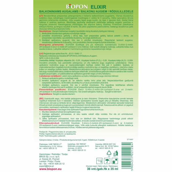 Hnojivo v kapsli pro balkónové rostliny Biopin, 1607, 35 ml