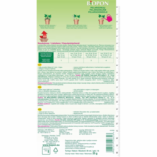 Hnojivé tyčinky Pelargonium, Biopon, 1213, 30 jednotek.