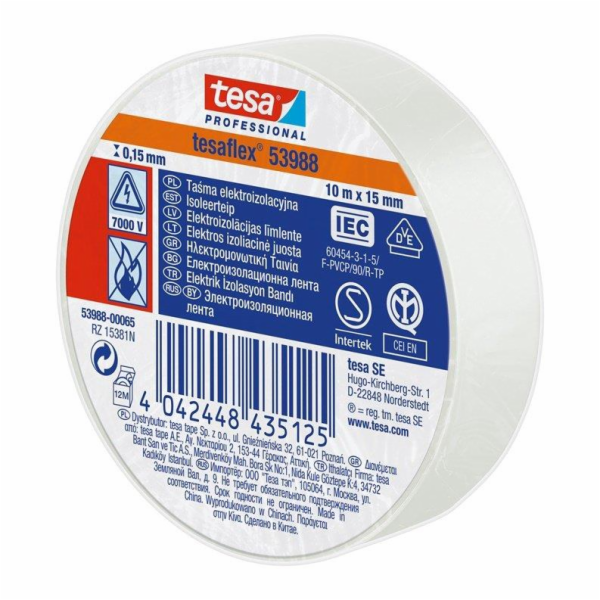 Izolační páska Tesaflex 53988, bílá, 15 mm x 10 m