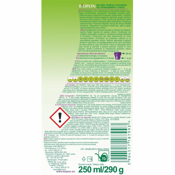 Hnojivo pro citrusové rostliny Biopon, 1264, 0,25l