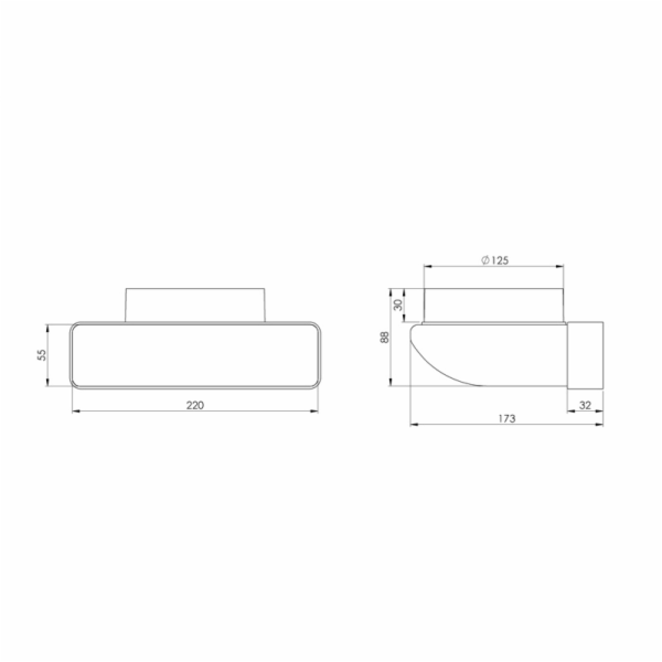 Větrací koleno EUROPLAST KLD25 220 x 55mm D125 90°