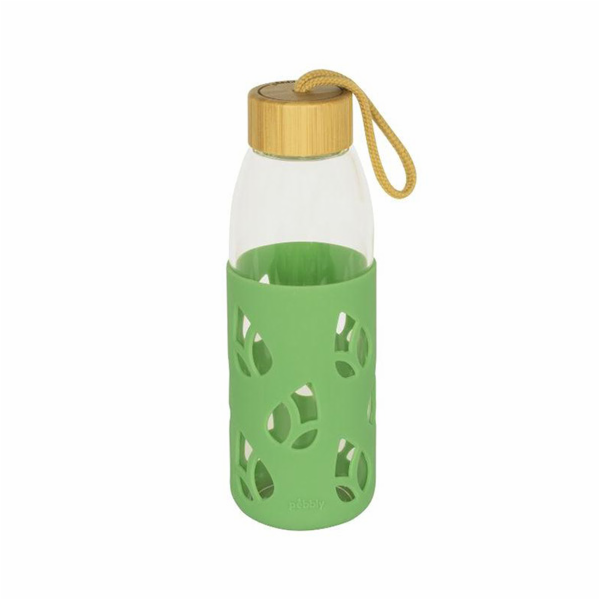 Láhev Pebbly, PKV-023, skleněná, 550 ml, zelený silikonov...