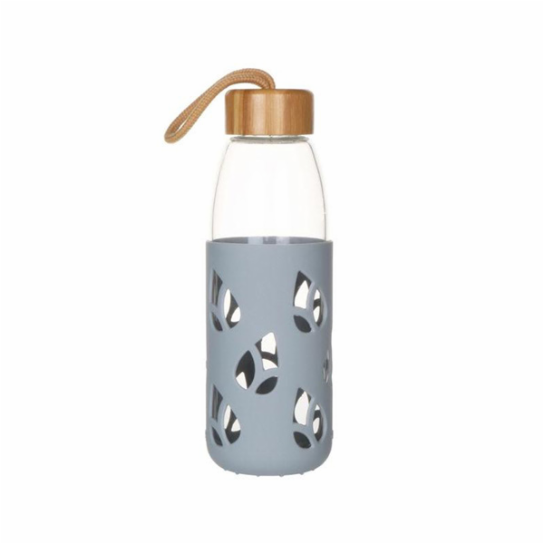 Láhev Pebbly, PKV-002, skleněná, 550 ml, šedý silikonový ...