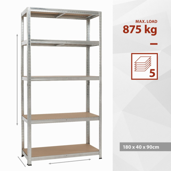 Kreator KRT674001 - Kovový regál 180 x 90 x 40cm, 5 polic...