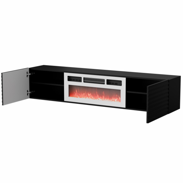 Cama RTV skříň TULA 183x35x37 černá matná + bílý krb