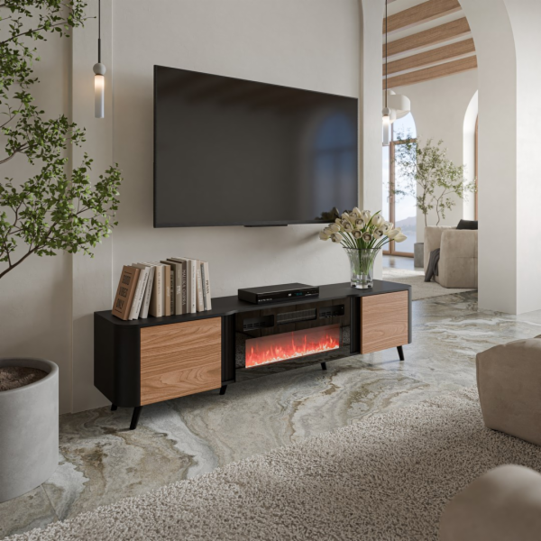 Cama Volare RTV skříňka 200 x 39 x 49 cm černá/ořech + krb