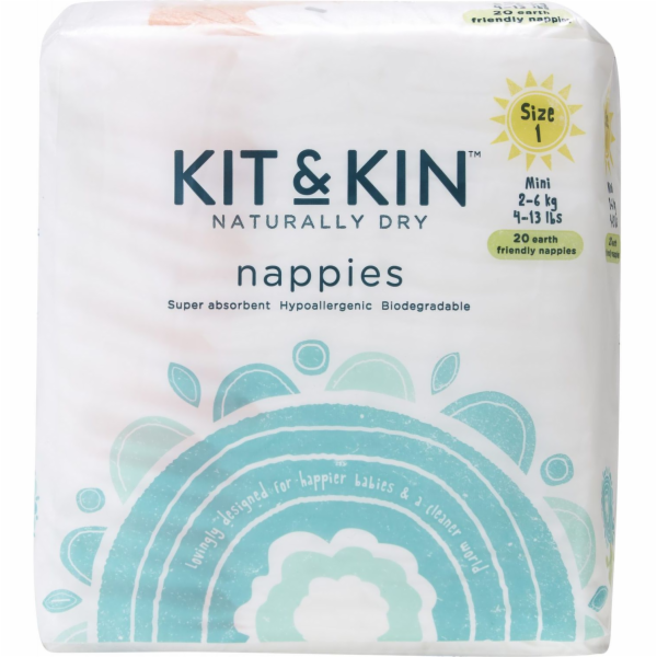 Kit and Kin Biodegradabilní plenky 1, 2-6 kg, 20 ks.