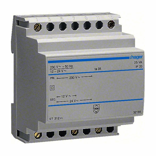 Hager Modulární bezpečnostní transformátor 230/12-24V AC ...
