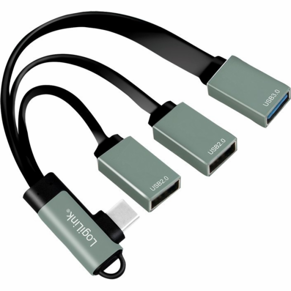 Hub USB 3.2, USB-C/M 90, až 3xUSB-A/F, 0,15 m