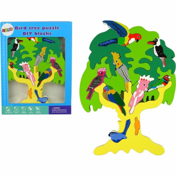 LeanToys Wooden Tree Birds Papoušci DIY Wooden Blocks Puzzle