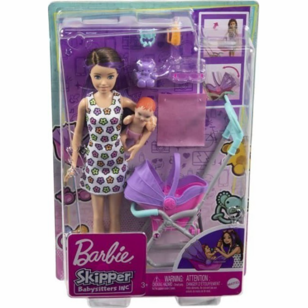 Barbie chůva GXT34 - Set panenky s kočárkem + miminko 