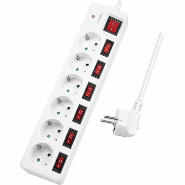 LogiLink Prodlužovací kabel LogiLink, 6 zásuvek, 1,5 m, bílá