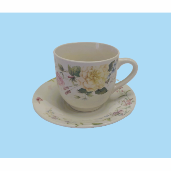 Hrnek 200 ml s podšálkem dekor květiny porcelán