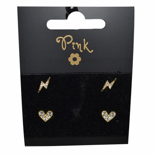Pozlacené náušnice SET 4 ks SRDCE a BLESK