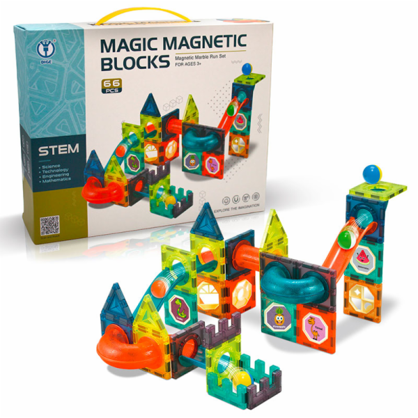 Kuličková dráha - magnetická stavebnice 66 ks