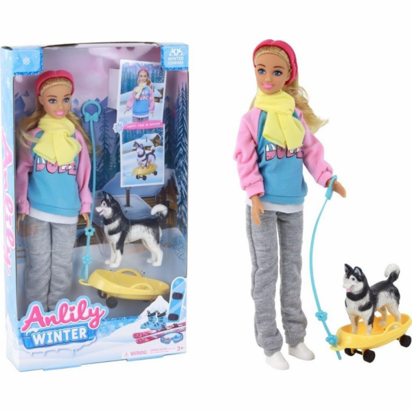 Panenka LeanToys Anlily se zimní edicí Husky Sled Dog