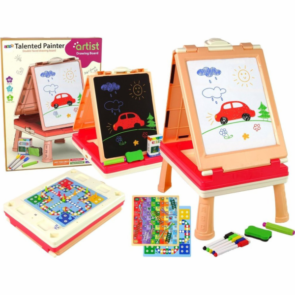 Oboustranný čínský růžový herní stůl LeanToys 3v1 Board