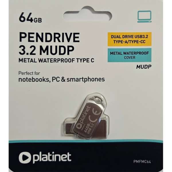 PLATINET flashdisk USB 3.2 METAL WATERPROOF DUAL USB-C US...