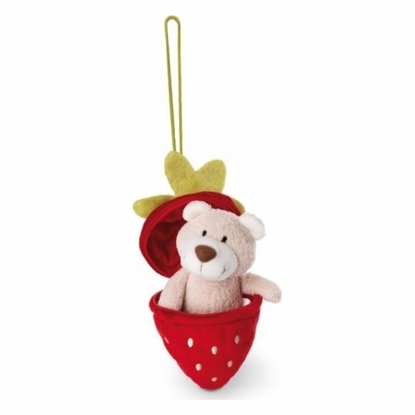 NICI  49435 Bendix maskot medvídek 13cm s jahodovým poutk...