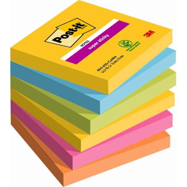 3M Post-it® Super Sticky Notes, KARNEVAL, 76x76mm, 6x90 k...