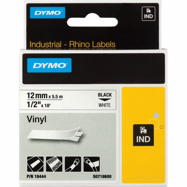 Dymo Rhino Band IND, Vinyl 12 mm x 5,5 m cerna na bile