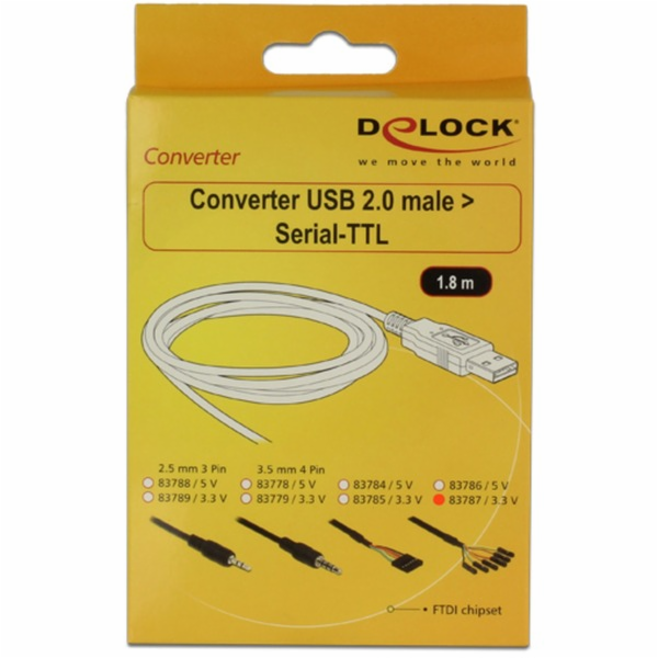DeLOCK USB 2.0 převodník, USB-A samec > sériová TTL 6kolí...