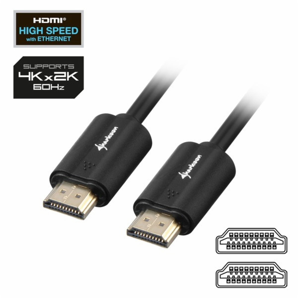 Sharkoon HDMI kabel, samec-samec (černý, 2 metry, HDMI 4K)
