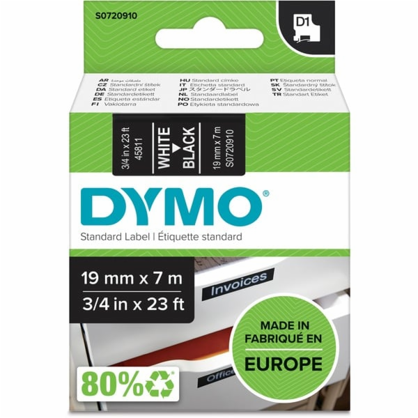 DYMO D1 Standard - White on Black - 19mm x 7m