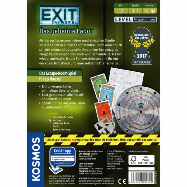 EXIT - The Game - The Secret Laboratory, společenská hra