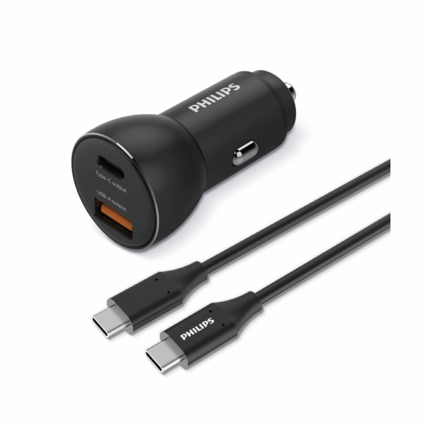USB-A + USB-C nabíječka do auta (s kabelem USB-C)