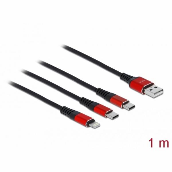 DeLOCK USB nabíjecí kabel, USB-A zástrčka > 2x USB-C + Li...