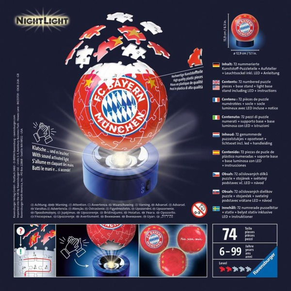Ravensburger 3D puzzle koule noční světlo: FC Bayern Mnichov
