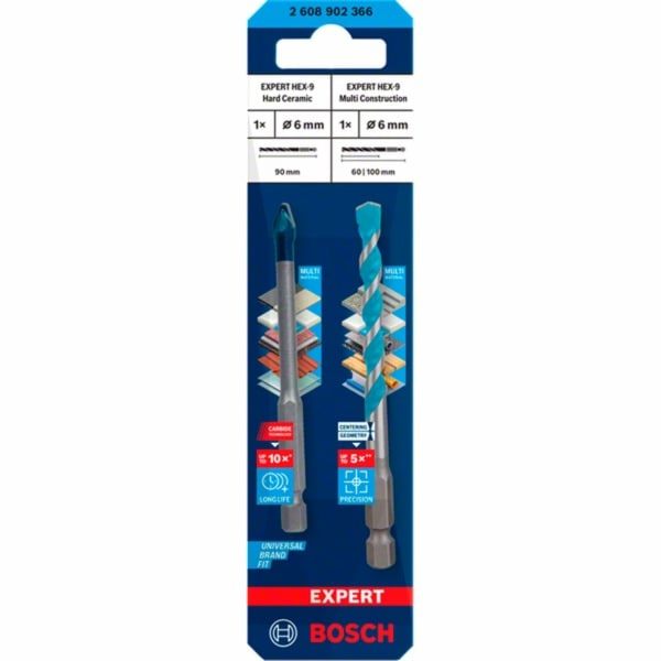 Sada vrtáků Bosch Expert HEX-9 HardCeramic + HEX-9 MultiC...