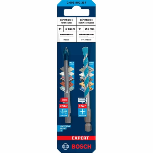 Sada vrtáků Bosch Expert HEX-9 HardCeramic + HEX-9 MultiC...