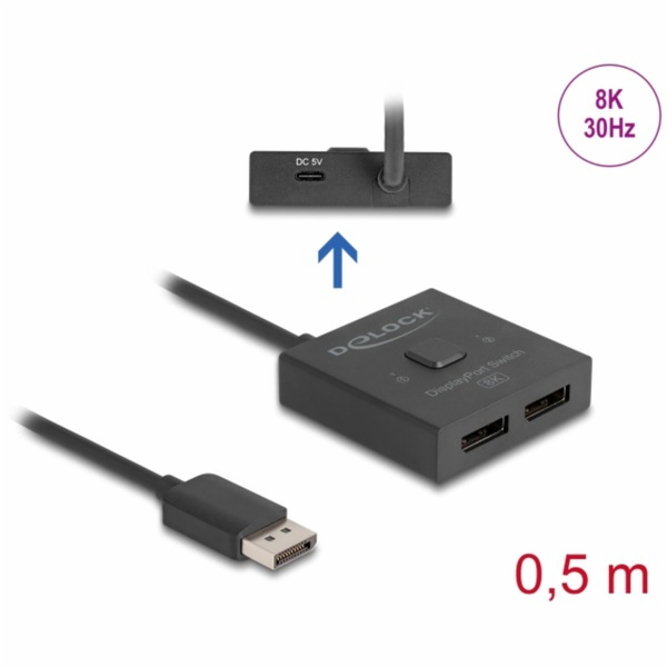 DeLOCK DisplayPort Switch 2 > 1 obousměrný 8K