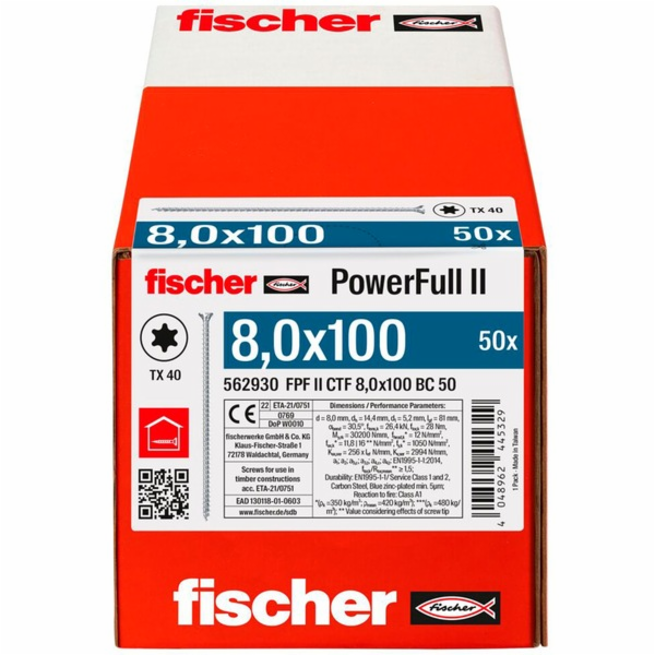 fischer stavební šroub do dřeva PowerFull II 8,0x100 zápu...