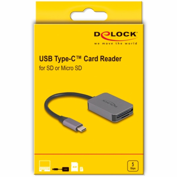 Čtečka karet DeLOCK USB Type-C pro paměťové karty SD nebo...