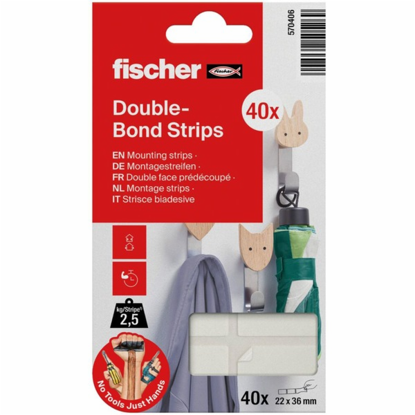 fischer GOW montážní lišty multipack, 40 kusů, lepicí páska
