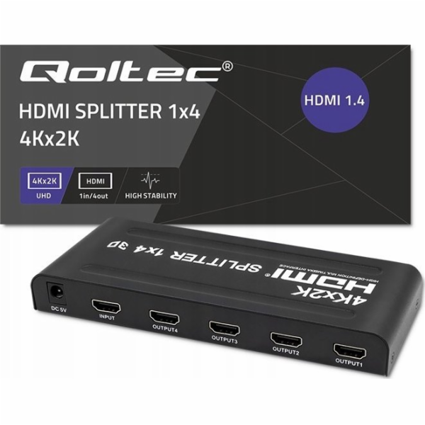 Qoltec 51798 Aktivní HDMI Splitter 4 x HDMI 4K x 2K | 3,4...