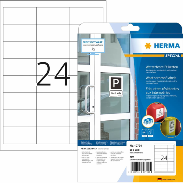 HERMA Wetterfeste Imprägn.Etik.A4 20 Blatt 66x33,8