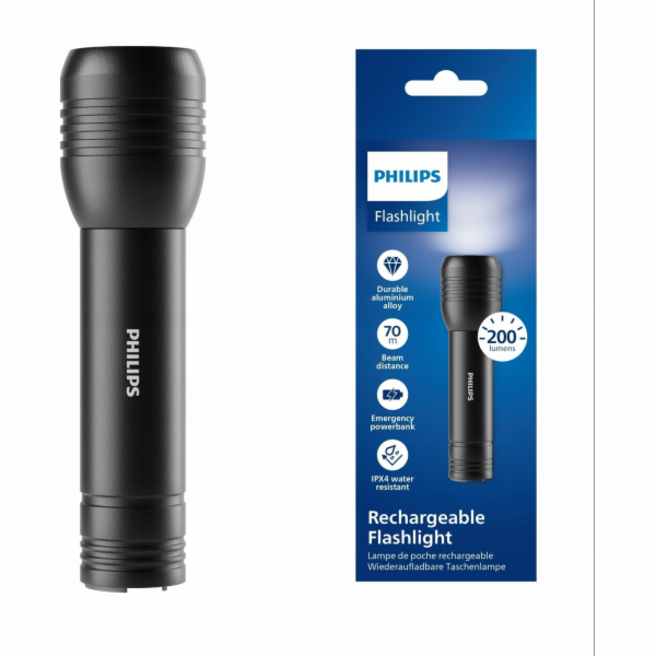 Philips Alu Rechargeable Flashlight Taschenlampe 200 LM