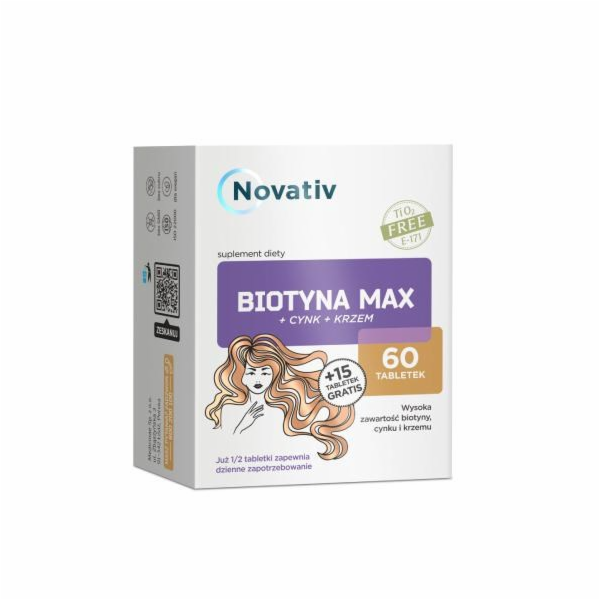 Novativ Biotin MAX+Cync+Silicon 60 tablet + 15 tablet zdarma