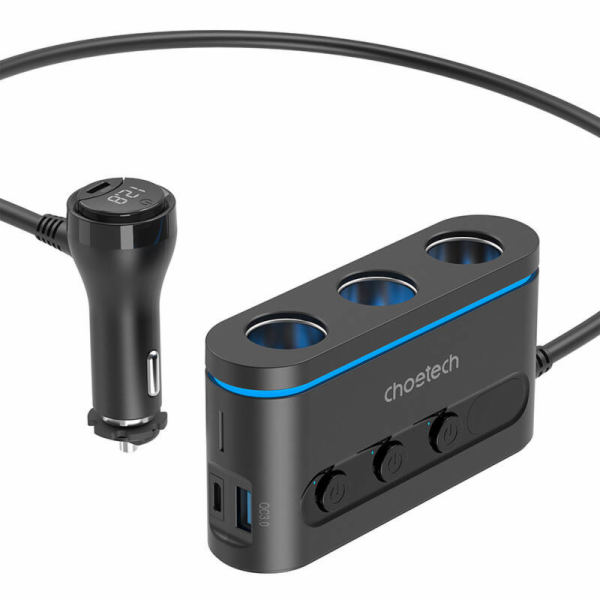 Choetech rozdělovač zapalovače do auta 3 zásuvky 2C+1A