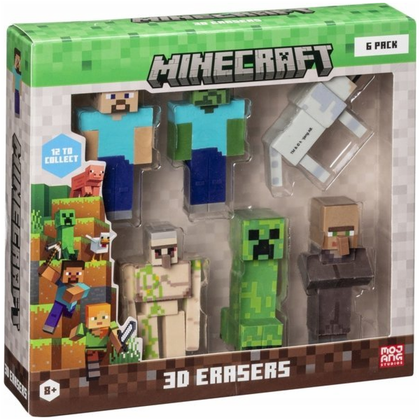 MINECRAFT 3D ERASERS - 6 PACK DELUXE BOX VER.A