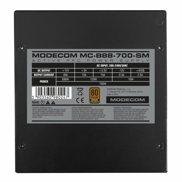 MODECOM Počítačový zdroj MC-B88-700-SM 80+ BRONZE 230V EU...