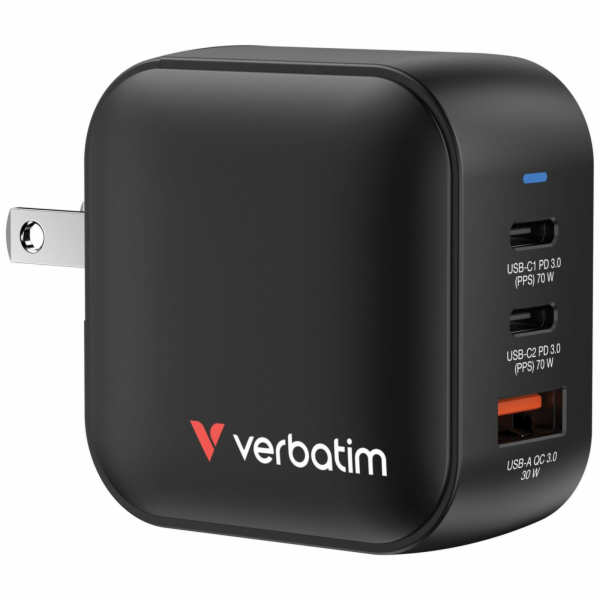 Verbatim Mini GaN Charger 70W 2xUSB-C PD, 1xUSB-A QC 3.0 ...