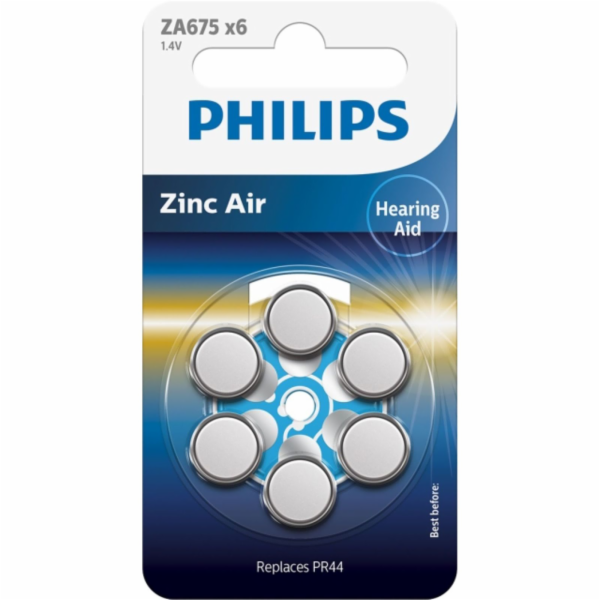 1x6 Philips Zinc-Air PR44 / 675 Hörgeräte Batterie